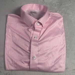NWOT Collars & Co Quattro Flex Men Pink Gingham Dress Shirt XL Firm Collar